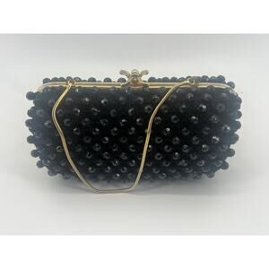 VINTAGE 1950s Beaded Handbag Clutch Black Wicka Weave for Jana